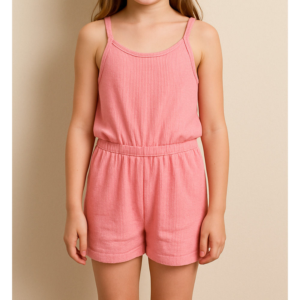Girls 8 Ribbed Strappy Pink Shorts Romper Old Navy